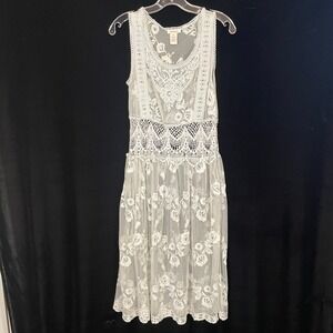 Sundance Love Always Dress Gray Floral Lace Crochet Sleeveless Midi 10